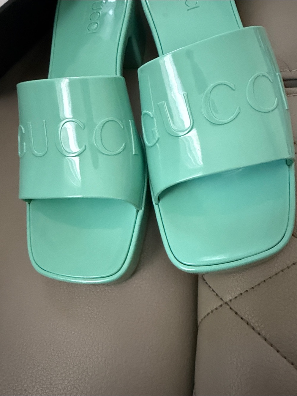Gucci Patent Mint Green Slide Mules - Picture 7 of 16